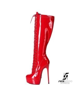 Giaro Red Shiny Lace-up Ultra "Galana MAHAUTE" Knee Boots