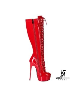 Giaro Red Shiny Lace-up Ultra "Galana MAHAUTE" Knee Boots -Urban Sole Shop giaro red shiny lace up ultra galana mahaute knee 3