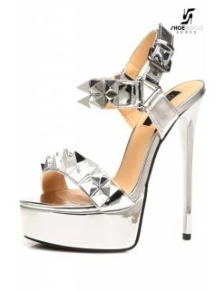 Giaro Silver Studded Shiny Strap "Galana" Platform Sandals