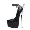 SLICK Black Crocodile ESSENCE Giaro SLICK Platform Pumps With Locking Ankle Strap