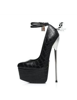 SLICK Black Crocodile ESSENCE Giaro SLICK Platform Pumps With Locking Ankle Strap