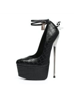 SLICK Black Crocodile ESSENCE Giaro SLICK Platform Pumps With Locking Ankle Strap -Urban Sole Shop slick black crocodile essence giaro slick platform 4