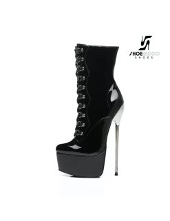SLICK Black Giaro SLICK ENZO Fetish Platform Booties With Silver Heels