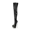 SLICK Black Platform Patent Thigh Boots With Ultra High Gold Metal Heels