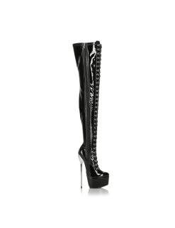 SLICK Black Platform Patent Thigh Boots With Ultra High Gold Metal Heels -Urban Sole Shop slick black platform patent thigh boots with ultra 3