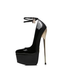 SLICK Black Shiny ESSENCE Giaro SLICK Platform Pumps With Locking Ankle Strap
