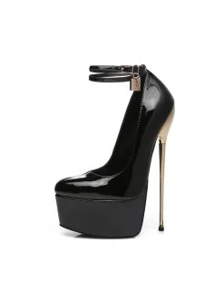 SLICK Black Shiny ESSENCE Giaro SLICK Platform Pumps With Locking Ankle Strap -Urban Sole Shop slick black shiny essence giaro slick platform pum 6