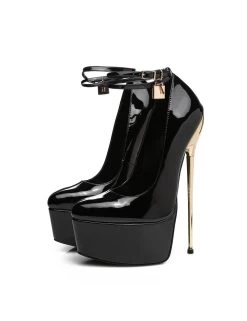 SLICK Black Shiny ESSENCE Giaro SLICK Platform Pumps With Locking Ankle Strap -Urban Sole Shop slick black shiny essence giaro slick platform pum 7