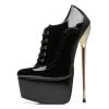 SLICK Black Shiny Giaro Ultra Fetish Platform Oxfords With Gold Heels