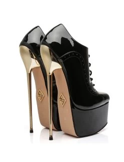 SLICK Black Shiny Giaro Ultra Fetish Platform Oxfords With Gold Heels -Urban Sole Shop slick black shiny giaro ultra fetish platform oxfo 7