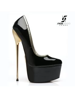 SLICK Black Shiny Giaro Ultra Fetish Platform Pumps With Gold Heels -Urban Sole Shop slick black shiny giaro ultra fetish platform pump 6