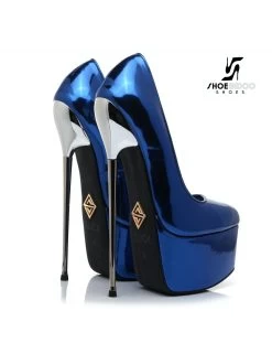 SLICK Blue Liquid Shiny Giaro SLICK ESCALA Platform Pumps With Silver Heels -Urban Sole Shop slick blue liquid shiny giaro slick escala platfor 4