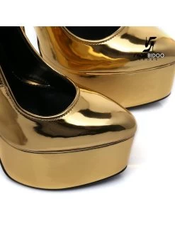 SLICK Gold Shiny Giaro SLICK ESCALA Platform Pumps With Gold Heels -Urban Sole Shop slick gold shiny giaro slick escala platform pumps 6