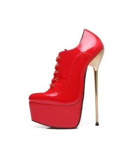 SLICK Red Shiny Giaro Ultra Fetish Platform Oxfords With Gold Heels