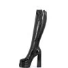 Stephane Vegan Caruso Platform Knee Boots - Black Shiny