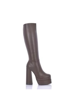 Stephane Vegan Severine Platform Chunky Heel Knee Boots Brown -Urban Sole Shop stephane vegan severine platform chunky heel knee 3