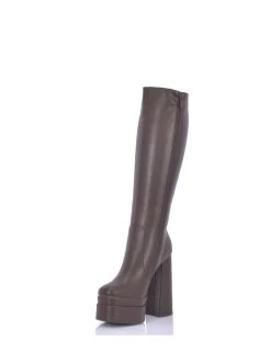 Stephane Vegan Severine Platform Chunky Heel Knee Boots Brown -Urban Sole Shop stephane vegan severine platform chunky heel knee 4