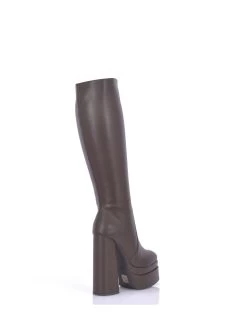 Stephane Vegan Severine Platform Chunky Heel Knee Boots Brown -Urban Sole Shop stephane vegan severine platform chunky heel knee 5
