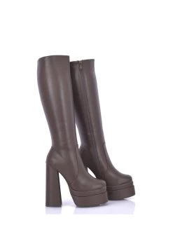 Stephane Vegan Severine Platform Chunky Heel Knee Boots Brown -Urban Sole Shop stephane vegan severine platform chunky heel knee 6