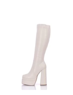 Stephane Vegan Severine Platform Chunky Knee Boots Beige